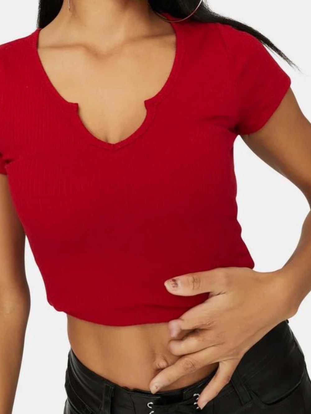 Red Notch Crop Tee - Women
